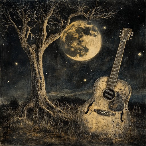 An instrumental piece blending somber guitar melodies with subtle percussions, creating a dark folk atmosphere that evokes wandering through moonlit woods filled with ancient whispers.