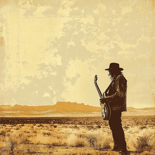 Imagine the remnants of a shattered world, where the melody of human resilience battles against the overwhelming forces of nature. This lone guitar crafts a narrative of struggle and fierce survival against the unyielding desert winds.