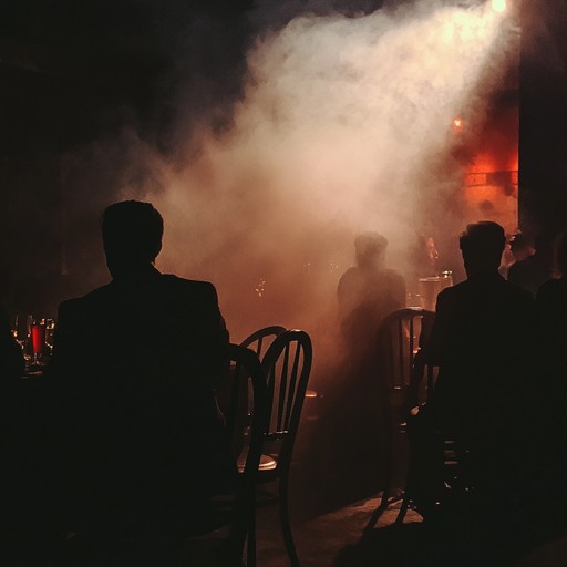 A chilling, melancholic cabaret piece featuring sinister, echoing piano chords and subtle, eerie ambient elements. The music evokes the ambiance of a dimly lit, smoke filled 1920s speakeasy in the dead of night, filled with shadows and whispering specters