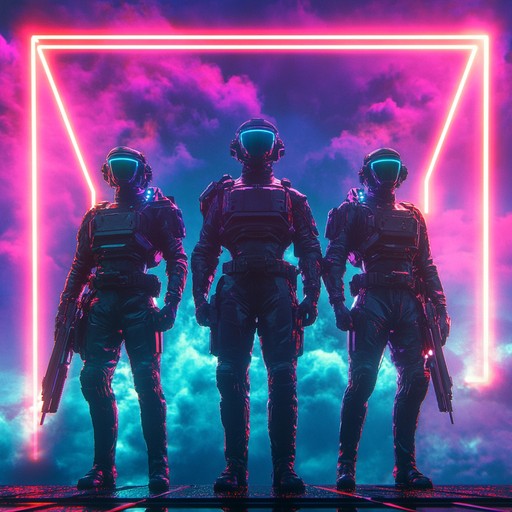 A high energy synthwave track with pulsating rhythms and uplifting melodies, evoking the triumphant spirit of future heroes.