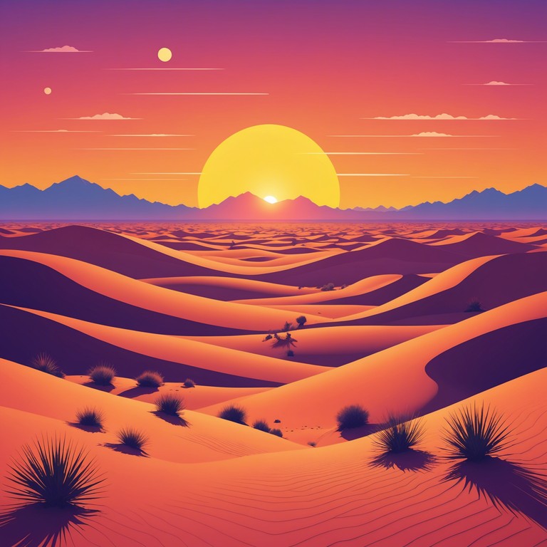 Inspired by the melting sunset over vast, sandy landscapes, this track mixes traditional synthwave elements with exotic instrumentation, creating a unique auditory journey. Its pulsating beats and ambient melodies conjure images of a futuristic desert oasis.