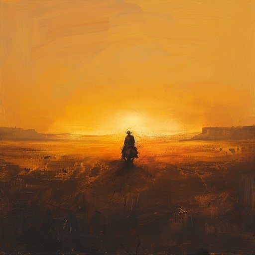 An instrumental track that captures the essence of the untamed wild west with galloping rhythms and soaring melodies, depicting vast sweeping landscapes and sunset horizons. The narrative weaves through the life of a lone cowboy riding into the horizon, invoking feelings of freedom and endless possibilities.