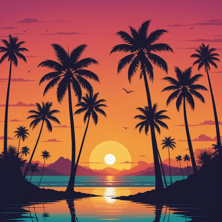 Imagine a soft, golden sunset over the caribbean, with gentle waves lapping the shore as calypso rhythms create an atmosphere of pure relaxation and joy. The sound is cheerful yet relaxing, embodying the essence of island life and sunset moods.