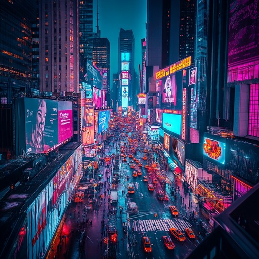 An instrumental track fusing lively synthesizer melodies with driving basslines and crisp electronic percussion, capturing the essence of a vibrant city at night. The upbeat tempo and layered synths evoke images of neon lights, bustling streets, and the excitement of urban nightlife.