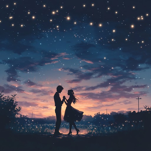 A lively instrumental track featuring an uplifting dance rhythm perfect for a romantic evening. Picture a couple dancing under a twilight sky, the music capturing the essence of love and joy. Violin melodies intertwine with upbeat percussion to create a magical atmosphere.