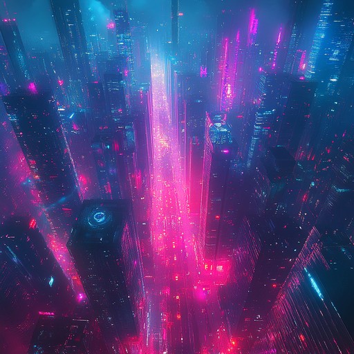 Energetic synths pulsate in a vibrant urban nightscape, capturing the essence of a futuristic city alive with neon lights and late night adventures