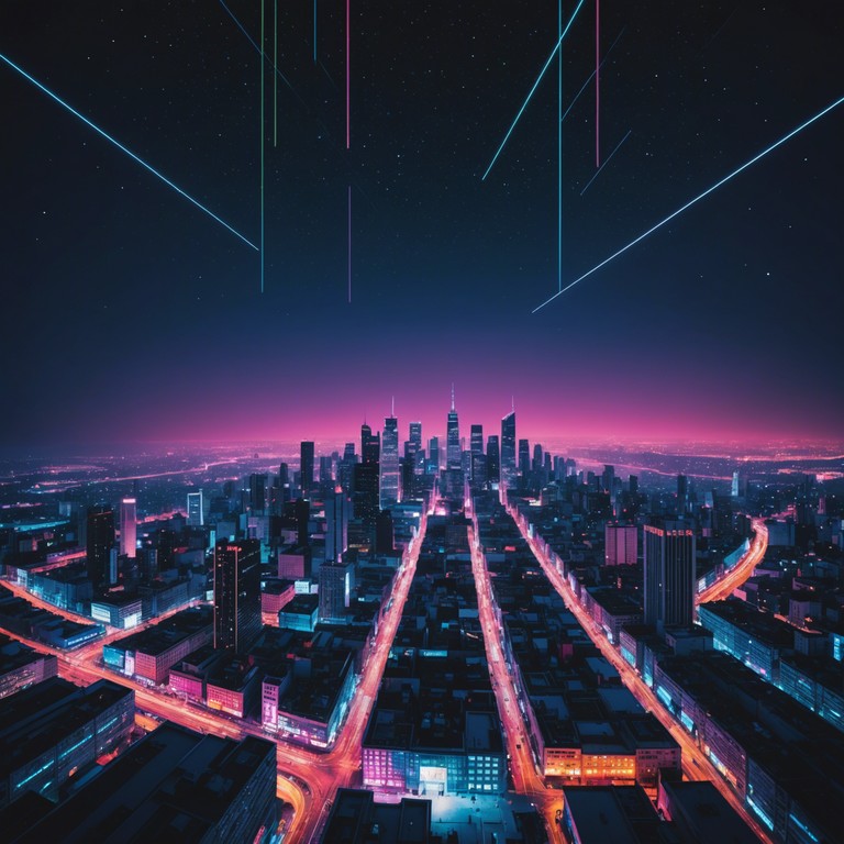 This track features an expansive layering of electronic sounds reminiscent of classic new wave but infused with a majestic and grandiose quality. It's like catching a reverberation from a neon lit skyline in a parallel dimension where synth music orchestrates the night. The music gradually builds in intensity, drawing the listener into a deeper sonic exploration of rhythm and melody, evoking images of vast, open starlit skies over urban landscapes.