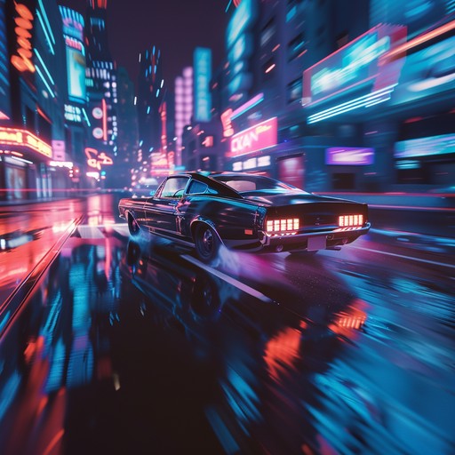 Visualize cruising through neon lit streets of an 80s cityscape, embracing nostalgic charm. The song features elegant and reflective synthesizer melodies over smooth rhythms, creating an atmosphere of serene and unforgettable night elegance.