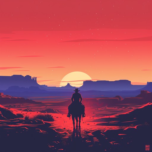 Imagine a cowboy riding through the desert with swagger in his steps, his journey accentuated by funky basslines and rhythmic beats. The composition combines the traditional elements of western themes, such as the use of harmonicas and slide guitar, with funk's groovy bass and drum patterns. Catchy hooks and vibrant brass sections punctuate this track, creating a blend that is both nostalgic and modern, suitable for a high energy, adventurous mood.