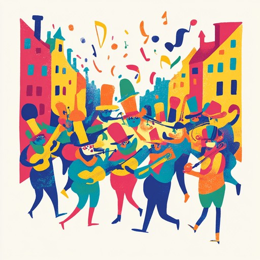 A lively fusion of whimsical melodies and funky beats, reminiscent of a vibrant carnival parade. The song combines playful xylophone and brass sections with groovy bass lines, creating an energetic yet quirky atmosphere. Mid tempo beats drive the rhythm, while occasional bursts of trumpet add a colorful flair. Perfect for evoking joy and carefree moments.