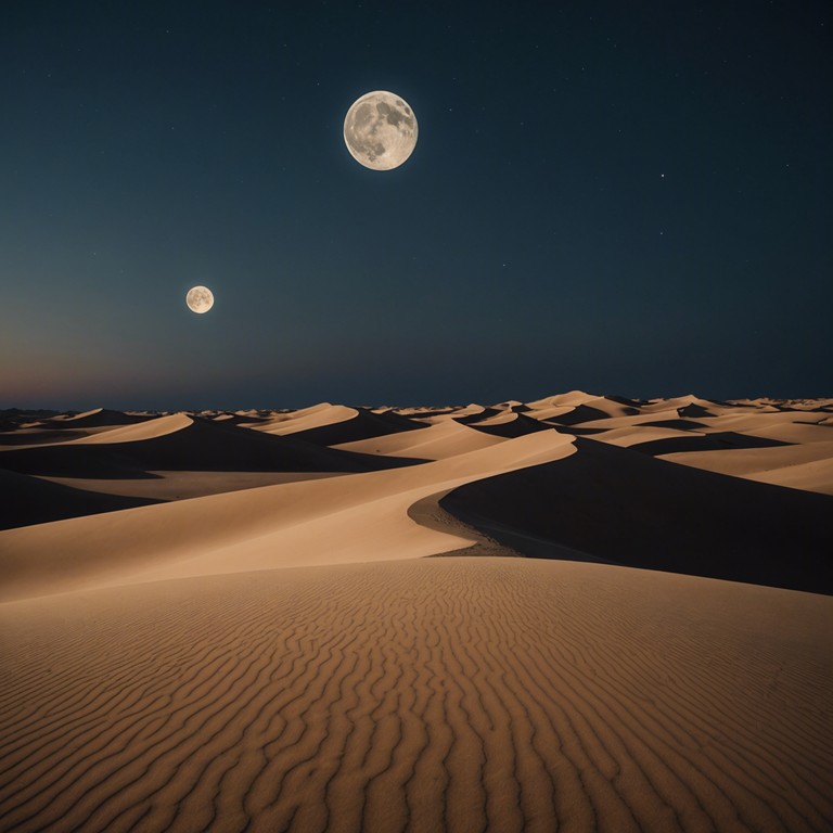 In the heart of a moonlit desert, where the wind carries whispers of ancient secrets, eerie and suspenseful melodies played on a traditional oud set the mood. Each note mimics the stealthy movements of unseen creatures in the sand, evoking a chilling sense of mystery and impending danger.