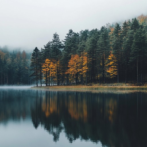 The composition captures a serene scene where melodic flute tones mimic the gentle dropping of autumn leaves on a calm lake. As each note plays, it represents a leaf gently landing on the water's surface, creating ripples that reach the heart. This piece blends natural ambiance with evocative melodic phrases to immerse listeners in a tranquil, autumnal setting.