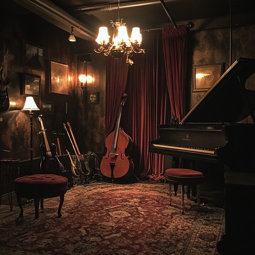 A swirling mash up of clashing melodies and jagged rhythms create a chaotic yet sophisticated atmosphere in an upscale jazz lounge, drawing listeners into a world of elegant disarray.