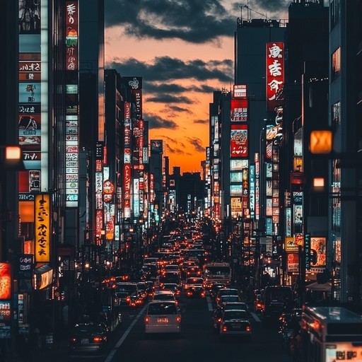 An evocative musical piece that captures the essence of a peaceful, illuminated tokyo night using traditional and contemporary sounds for a serene, emotional experience.