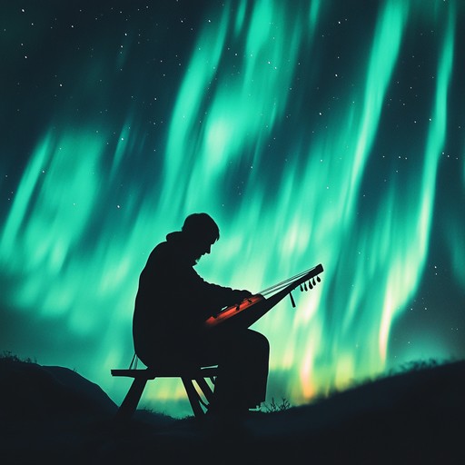 An instrumental piece blending haunting finnish pop motifs with ethereal sounds, evoking the mystery and allure of the northern lights dancing across the scandinavian sky