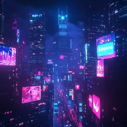 An instrumental edm track capturing the essence of a bustling cyberpunk metropolis, with pulsating synths and driving basslines creating an immersive futuristic soundscape.