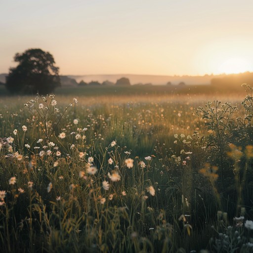 A gentle acoustic melody that captures the peaceful essence of a sunrise in a tranquil meadow, inviting relaxation and calm through its soft and serene harmonies