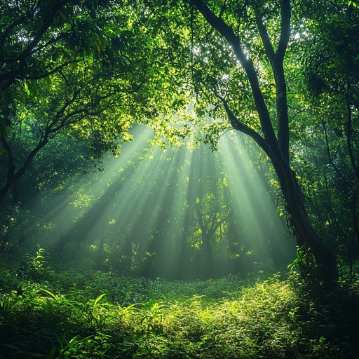 Imagine walking through a lush forest, where each step brings a symphony of natural sounds, orchestrated by the gentle whisper of trees, chirping birds, and a distant waterfall. The music captures the essence of a forest at dawn, filled with subtle, soothing sounds that invite relaxation and contemplation.