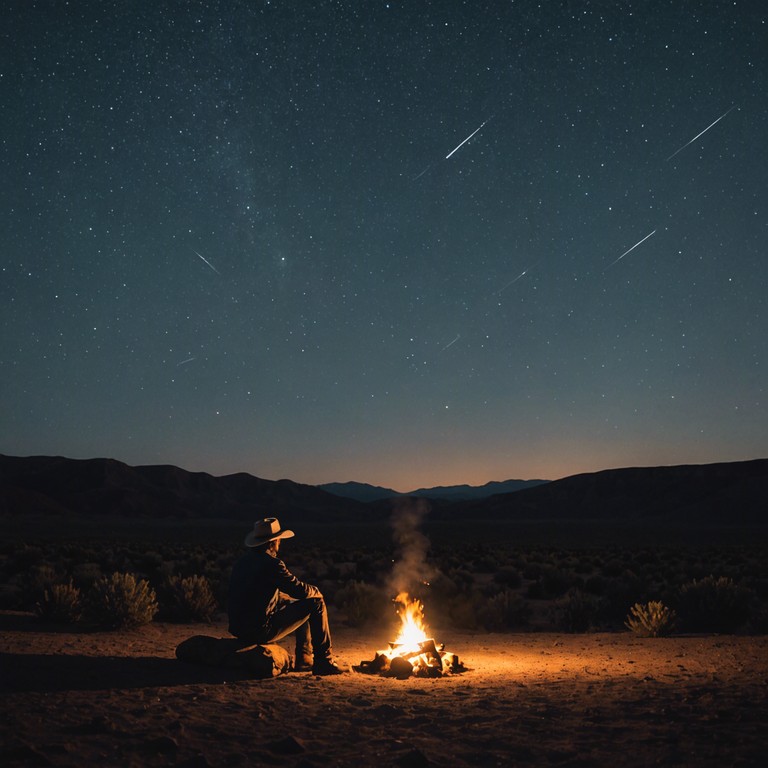 A soothing, slow tempo track that uses the gentle plucking of an acoustic guitar to evoke the expansive, tranquil ambiance of a desert under a starlit sky. The music flows like a quiet river, carrying the listener through a reflective journey across vast sandy landscapes, under the endless night sky.