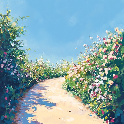 An upbeat, playful arrangement featuring twinkling guitar melodies over a bouncy indie pop rhythm, capturing the delight of a leisurely garden walk on a bright summer day.