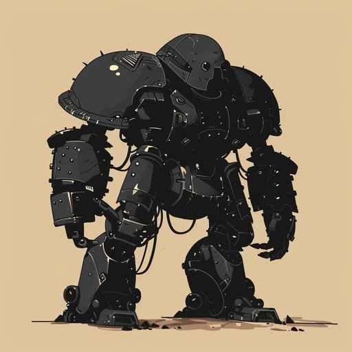 Imagine a colossal machine, its gears grinding and pistons pumping in perfect rhythm. The sound is a pulsating, unstoppable force, like an army of robots marching in unison across a bleak, dystopian landscape. The heavy, mechanical beats are punctuated by the clanging of metal on metal, creating an industrial symphony of raw power and intensity.