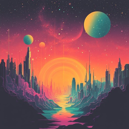 An instrumental k pop piece fusing vibrant synths with celestial sounds, immersing listeners in an interstellar soundscape.