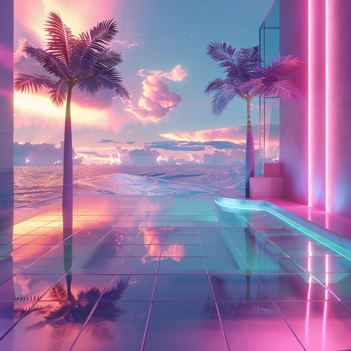 Imagine a soundscape that embodies the essence of a neon-streaked cityscape reflected on ocean waves at night, combining pulsating rhythms with serene melodic waves to form an immersive auditory experience.