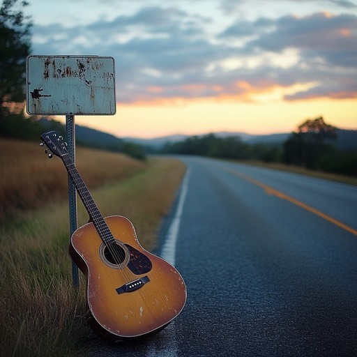 An instrumental country track conveying feelings of anxiety and restlessness while traveling alone through desolate landscapes at night. The acoustic guitar echoes the heartbeat of a weary traveler under a vast, starless sky.