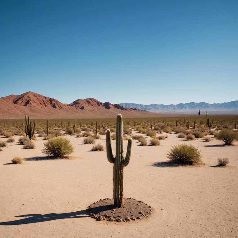 A gritty psychedelic rock track inspired by the haunting vastness of desert landscapes, featuring heavy, distorted guitar riffs that echo the mystery and stark beauty of a sun scorched wilderness.