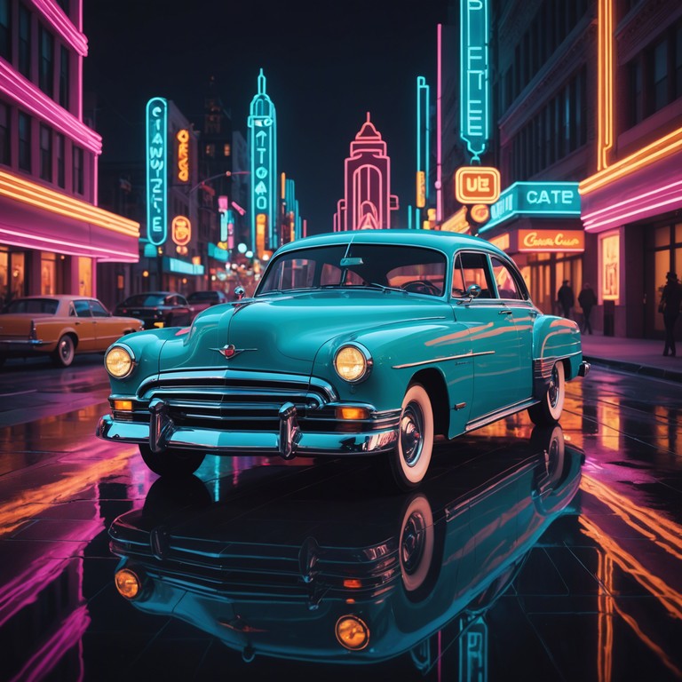 Imagine cruising through a bustling urban heart at night, where the sounds of funk infused beats set the rhythm of the city. Each note and electric pulse plays homage to the glowing signs and restless spirit of the urban evening.