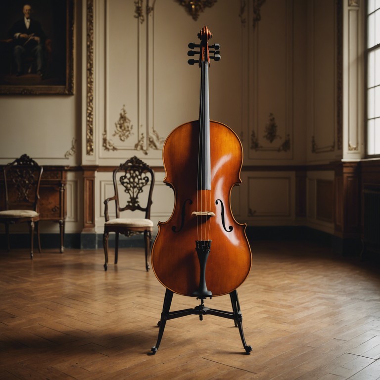 A deeper dive into solitude through a minimalist operatic approach, where the cello's resonant tones explore the depths of isolation and reflection, creating a poignant narrative without words, under the sprawling shadows of an empty stage.