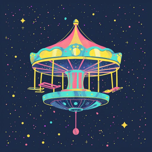 An auditory adventure blending whimsical rock riffs with experimental elements, evoking the feeling of a playful, otherworldly carousel ride through space. Swirling guitar solos and quirky sound effects enhance a sense of fun and curiosity. Picture a cosmic playground where anything is possible.