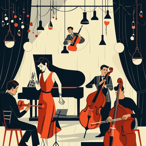 An upbeat instrumental track featuring lively piano melodies and energetic rhythms, creating a whimsical and celebratory atmosphere reminiscent of a vibrant evening in a vintage cabaret. The playful piano solos are interspersed with rhythmic claps and cheerful harmonies, ensuring an engaging and delightful musical experience.