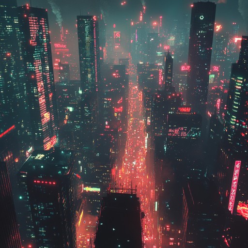 This track paints a vivid picture of a neon illuminated cyberpunk cityscape, filled with towering skyscrapers and bustling streets. The pulsating synths mimic the electric buzz of futuristic technology, while deep bass lines and glitchy beats create a sense of relentless motion. Ideal for evoking the gritty, high tech world of cyberpunk fiction.