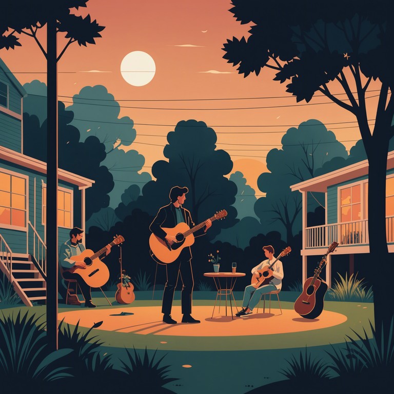 Imagine the sound of a garage band playing effortlessly as the sun sets, creating a perfect backdrop for a serene summer evening, blending the worlds of grunge music and carefree summer days.