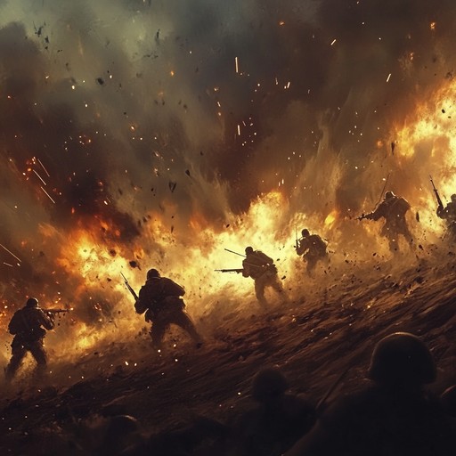 A powerful orchestral track featuring aggressive strings, booming brass, and thunderous percussion. This epic score is designed to capture the tension and drama of a battlefield, evoking a sense of urgency, determination, and heroism. From heart pounding build ups to triumphant crescendos, this composition will transport listeners straight into the heat of the conflict.