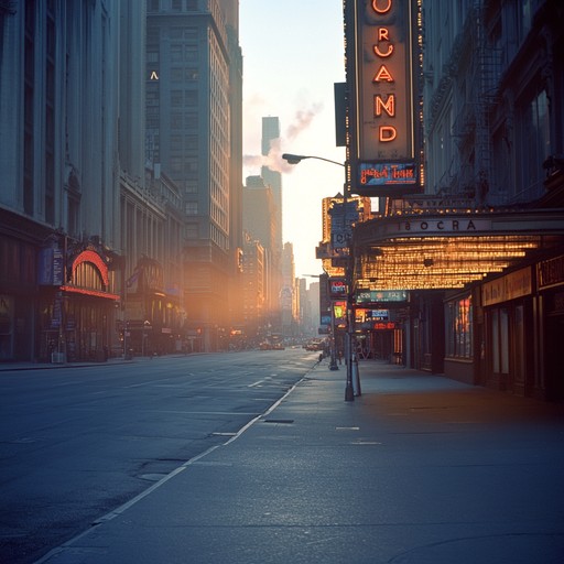 An instrumental piece that evokes the calm and serenity of early morning on broadway before the hustle and bustle begins, featuring gentle piano melodies and a soothing atmosphere