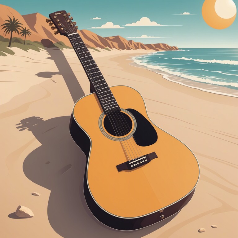 In this alternative take, the guitar melodies intertwine more prominently, portraying the playful interplay of waves and sand under a sunlit sky, providing a joyful and energetic yet peaceful feeling.