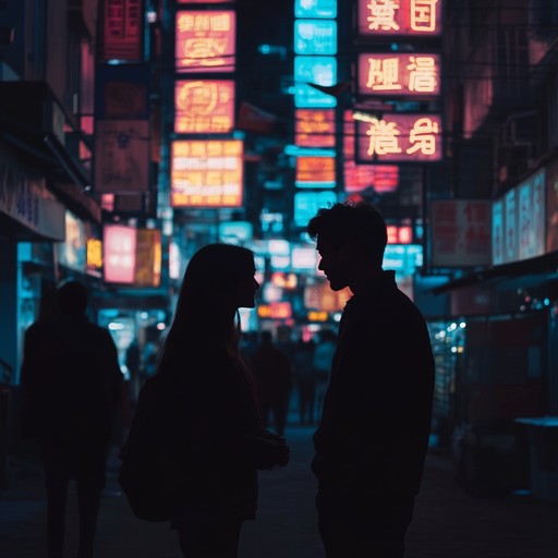 An instrumental k pop track that captures the feeling of a romantic night in the city with neon lights glowing and a gentle breeze carrying the whispers of lovers. The melody weaves modern beats with synthesizer to create a soulful and uplifting soundscape.