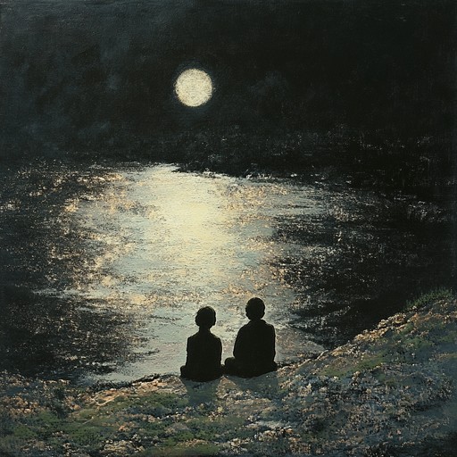 Imagine a soft harpist playing tenderly by a serene riverside, moonlight casting shimmering reflections upon the water's surface, evoking sentiments of closeness and contemplation. Each note plucked emits echoes of age old love tales, felt deeply by those who sit silently, their stories untold.