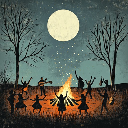 An energetic instrumental piece that seamlessly blends traditional folk melodies with dynamic rock rhythms. The song celebrates the spirit of community gatherings during harvest time, invoking images of dancing under the moonlight and joyful festivities.