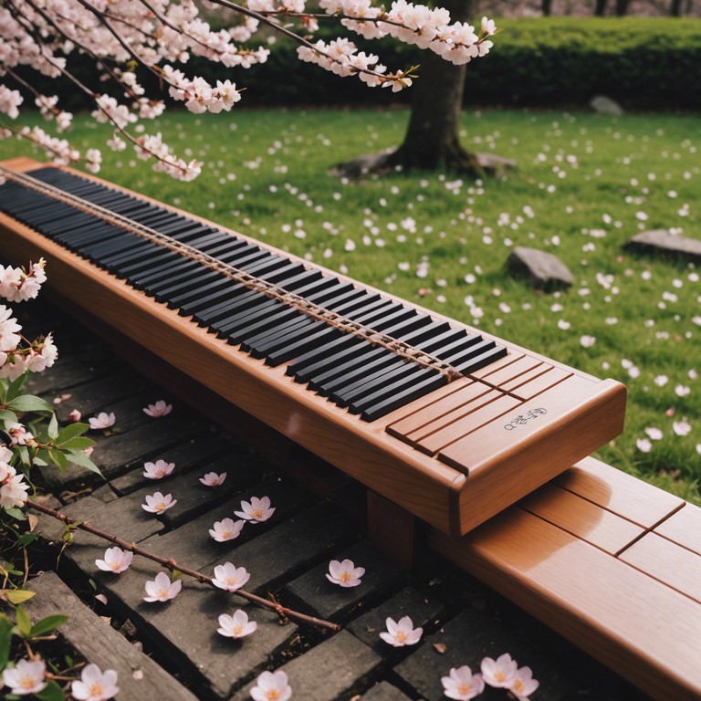 This composition encapsulates a peaceful moment under cherry blossoms, where every note from the koto evokes the gentle flutter of petals in a soft breeze and invites deep contemplation and a sense of harmony with nature.