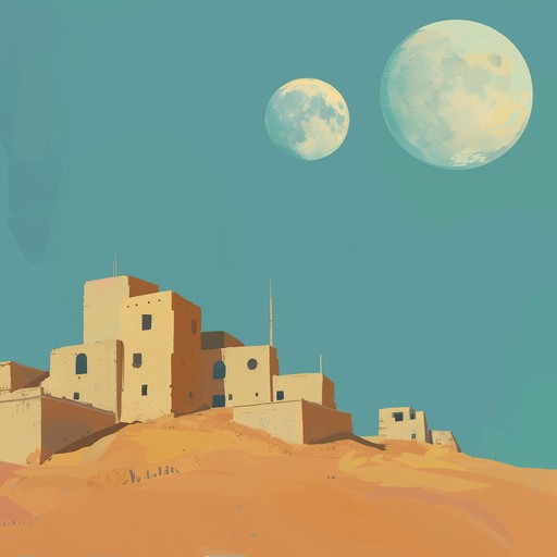 Imagine a desolate desert town under twin alien moons. Haunting electric guitars echo the longing of space drifters, accompanied by ambient synths creating an ethereal aura. This fusion transports listeners to an otherworldly wild west where extraterrestrial secrets lie buried in the sands, waiting to be discovered by intrepid travelers.