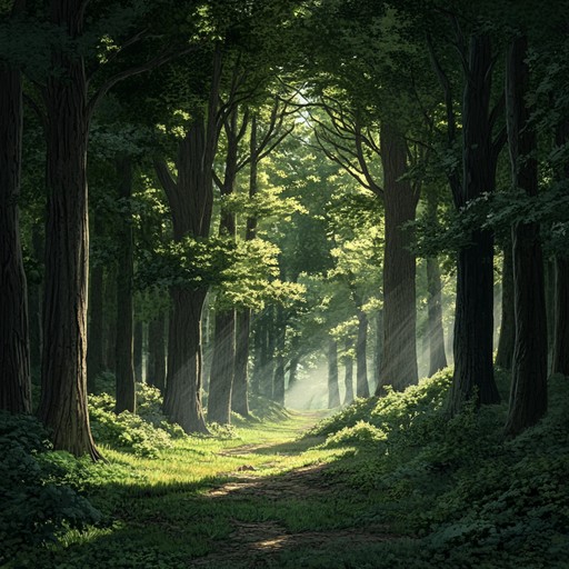 This instrumental folk song captures the essence of an ancient, mystical woodland, using a blend of traditional folk instruments and modern ambient soundscapes. A solitary flute leads the melody, supported by gentle strings and ethereal background harmonies. Soft percussion and natural sound recordings create an immersive atmosphere, invoking the serenity and mystery of a forest untouched by time.