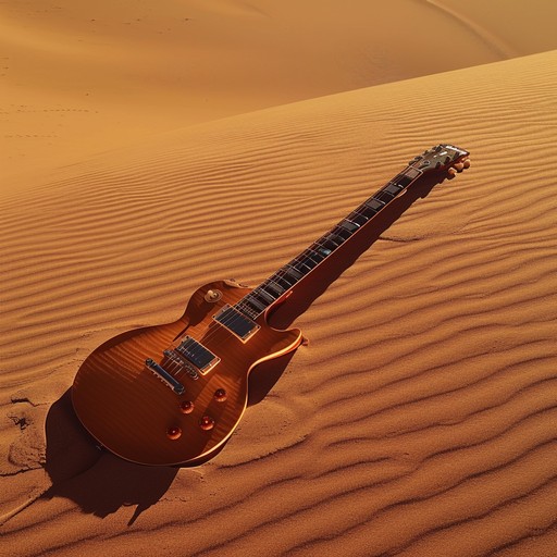 A mesmerizing rock track blending mystic eastern harmonies with pulsating guitar riffs, evoking a sense of exploration and wonder in a vast, surreal desert landscape.