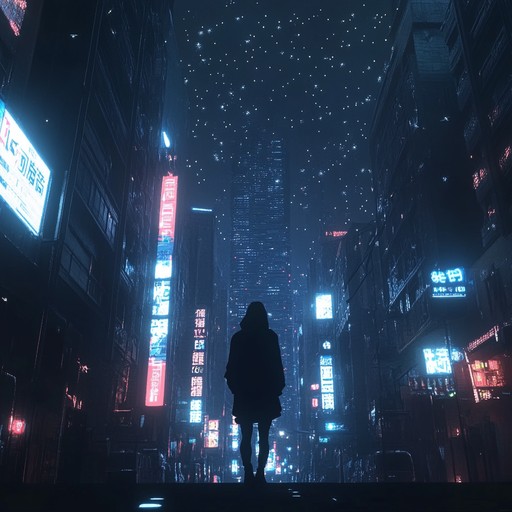 An ambient soundscape blending synthesizers and rhythmic elements to evoke the feeling of wandering through a neon lit metropolis under a starry sky.