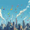 an energetic instrumental blending rock with mechanical urban sounds.