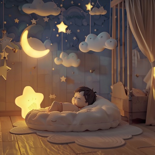 This gentle instrumental lullaby features a soft, lilting melody played on glockenspiel and harp, accompanied by warm, comforting pads and delicate chimes. The piece has a slow, steady rhythm reminiscent of a mother's heartbeat, creating a peaceful and calming atmosphere perfect for helping little ones fall asleep. As the lullaby progresses, the instrumentation becomes increasingly sparse and ethereal, with long, sustained notes and shimmering textures that evoke the magical feeling of drifting off to a world of sweet dreams.