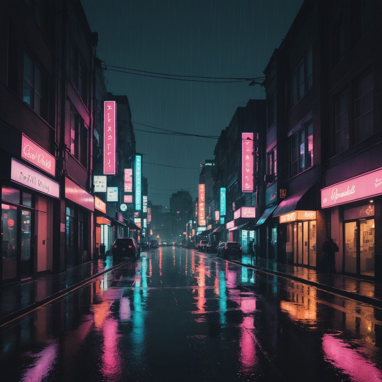 This track blends soft jazz with soulful undertones, creating a dreamlike auditory experience. Soft saxophone melodies intertwine seamlessly with light rhythmic elements, suggesting the gentle rhythm of rain in a neon lit city at night.