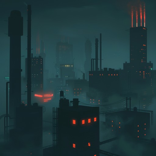 A track that combines elements of gritty urban soundscapes with industrial beats and heavy distortion, creating an intense, dark atmosphere. Synthesized mechanical sounds and pulsating rhythms transport listeners to a dystopian cityscape.